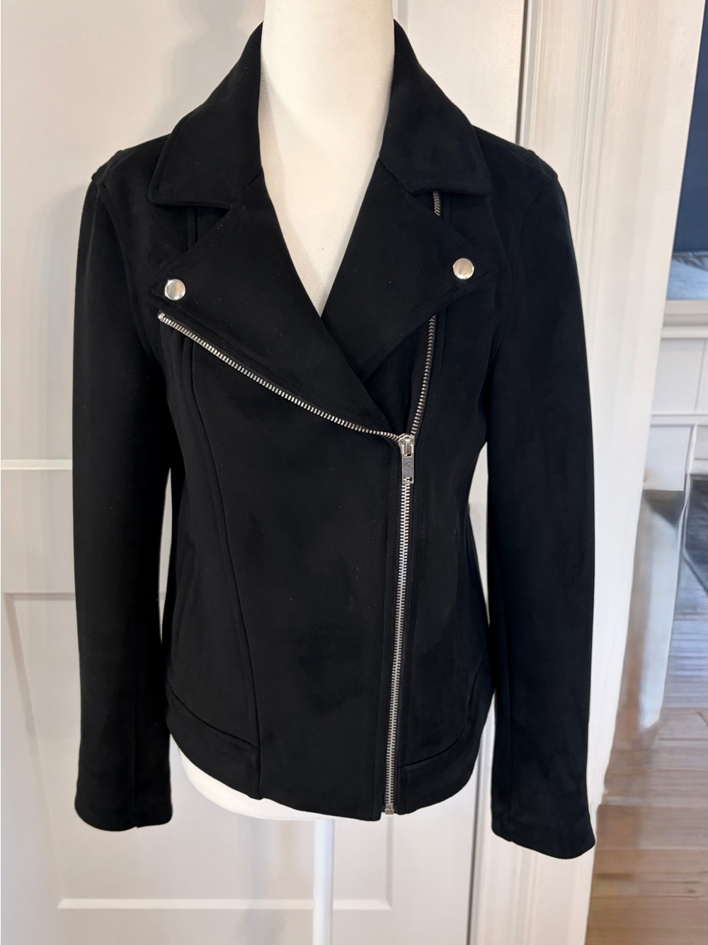 Old Navy Black Asymmetrical Moto Jacket with Silver Hardware